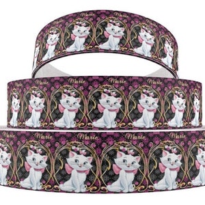Disney Aristocat Ribbon 1" and 1.5" High Quality Grosgrain Ribbon By The Yard White Girl Cat Marie Ribbon Movie Film Duchess Daughter