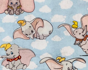 Tela Dumbo 100% algodón, cuartos gordos, octavos gordos, cortes de vaso, tela de bebé con elefante de Disney