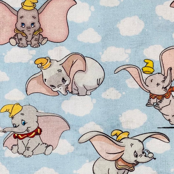 Tissu Dumbo 100 % coton Tissu par mètre Tissu éléphant Disney bébé