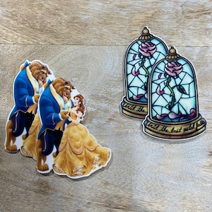 Disney Beauty and the Beast Resin Flat Back Planar Resin | Forever Rose | Hair Bow Center, Cabochon, Scrapbooking Embellishment | SET of 2
