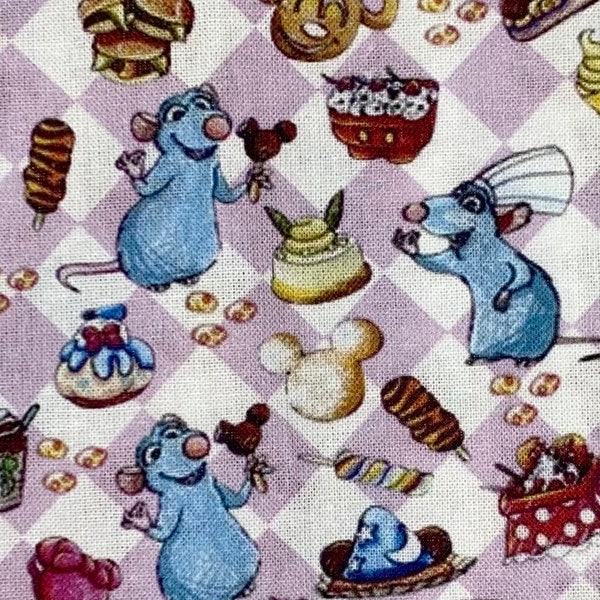 Disney Ratatouille Fabric 100 % Cotton Fabric by the Yard Remy Chef Mouse Treats Snacks