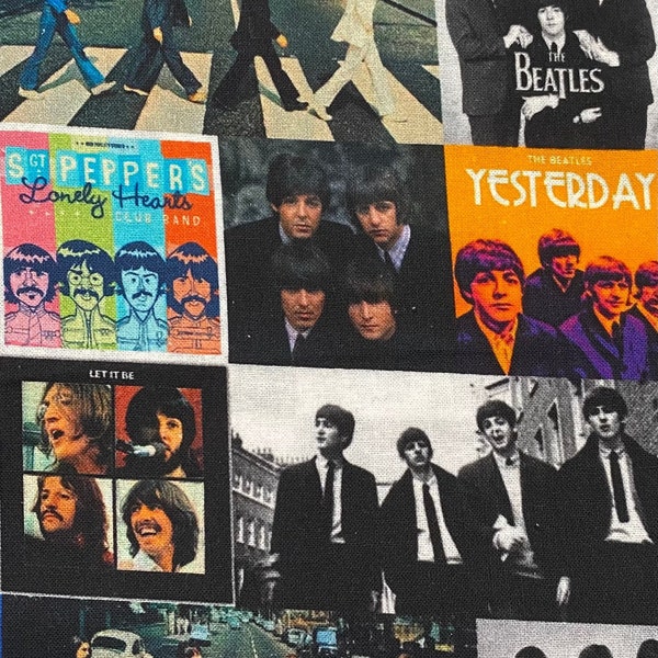 18" x 10" Remnant Beatles Music Group Album Covers 100% Cotton Fabric Paul McCartney, John Lennon