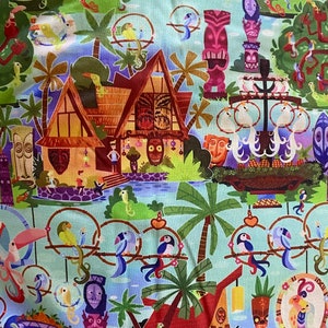 Disney Tiki Room Fabric 100% Cotton Fabric Fat Quarters Fat Eighths Birds Tiki Gods Polynesian Tropical Adventureland Attraction