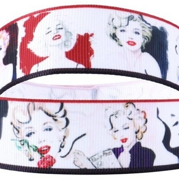 Marilyn Monroe Ribbon 1" High Quality Grosgrain Ribbon By The Yard Hollywood Blonde Bombshell Norma Jean