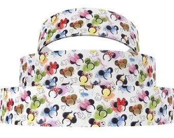 Cinta de orejas de Mickey de Disney de 1" y 1,5" Cinta de grogrén de alta calidad cortada a medida Cinta de Mickey Mouse Diademas de personajes de Disney Orejas de Disney