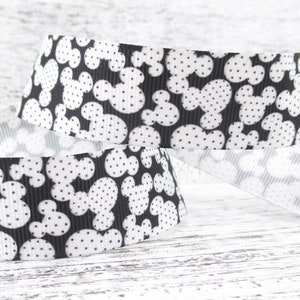 Disney Mickey Mouse Ribbon 1&quot;, 1.5&quot; and 2&quot; High Quality Grosgrain Ribbon By The Yard Disneyland Disney World Mickey Icons Black and White