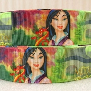 Disney Mulan Ribbon 1&quot; High Quality Grosgrain Ribbon By The Yard Movie Film Characters Draggon Mushu Ribbon