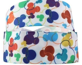 Cinta de Mickey Mouse de Disney de 1", 1,5", 2" y 3/8" Cinta de grogrén de alta calidad cortada a medida Cabeza de Mickey Ideal para moños para el cabello Scrapbooking Más