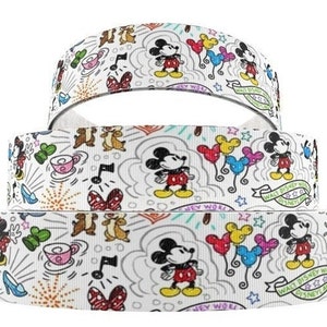 Disney Mickey Ribbon 1&quot;, 1.5&quot;, 2&quot; and 3/8&quot; High Quality Grosgrain Ribbon By The Yard Mickey Sketch Ribbon | Hair Bow Ribbon, Lanyards