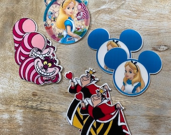 Disney Alice In Wonderland Resin Flat Back Planar Resin | Queen of Hearts Cheshire Cat Hair Bow Center Scrapbooking Embellishment | SET of 2