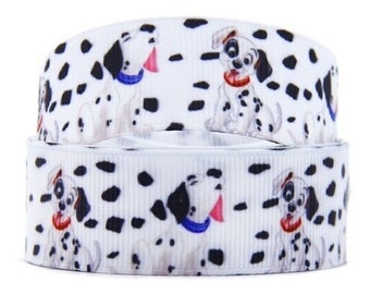 Disney 101 Dalmatians Ribbon 1" and 1.5" High Quality Grosgrain Ribbon By The Yard Dogs Spots Dalmatian Puppies Puppy Lucky Patch