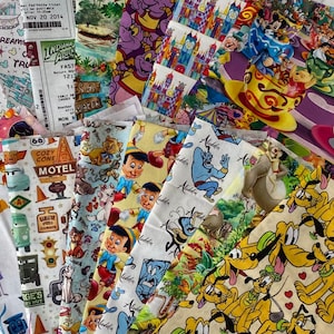 Disney Fabric Bundle Mystery Grab Bag NO Duplicates 10 Fat Eighths 100% Cotton Fabric