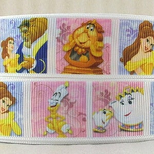 Disney Beauty and the Beast Ribbon 1" High Quality Grosgrain Ribbon By The Yard Movie Character Cartoon Princess Belle Ribbon