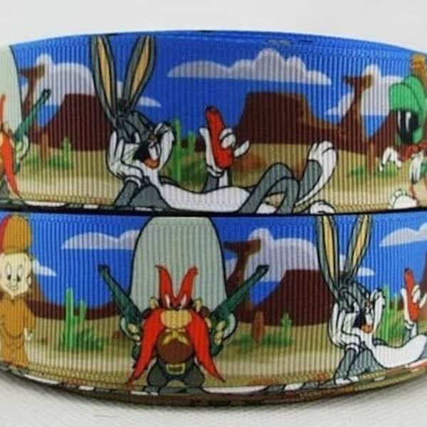 Looney Tunes Ribbon 1" High Quality Grosgrain Ribbon By The Yard Bugs Bunny Yosemite Sam Marvin the Martian Elmer Fudd