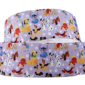 Disney Dogs Ribbon 1&quot; and 1.5&quot; High Quality Grosgrain Ribbon | By The Yard Purple Background Stitch Dalmatians Pluto More