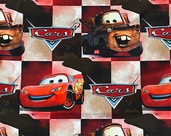 Disney Cars Land Fabric 100% Cotton Fabric by the Yard Lightning McQueen Mater Sally Cruz Cal Cars Fabric