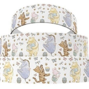 Cinta clásica de Winnie The Pooh de 3/8", 5/8" y 7/8", cinta de grogrén de alta calidad cortada a medida, cinta de Disney Tigger Piglet Eeyore Vintage Baby