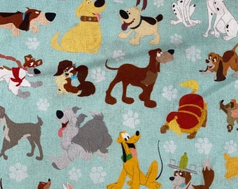 Cotton Disney Dogs Blue Background Dogs Pluto Stitch Bolt Lady and Tramp Dalmatians Dug Fabric 1 YD 1/2 Yd Fat Quarter IN STOCK