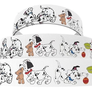Disney 101 Dalmatians Ribbon 1&quot; and 1.5&quot; High Quality Grosgrain Ribbon By The Yard Dogs Spots Dalmatian Puppies Puppy Lucky Patch