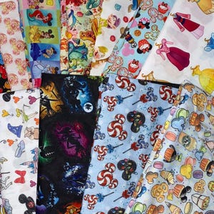 Disney Fabric Bundle Mystery Grab Bag NO Duplicates 10 Fat Eighths Polyester/Cotton Blend Fabric Poly Cotton