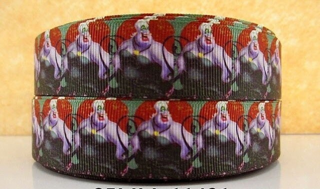 Disney Villain Ursula Ribbon 1" High Quality Grosgrain Ribbon By The Yard Little Mermaid