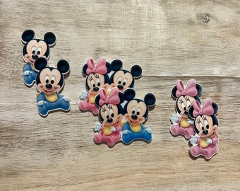 Complete SET Disney Baby Mickey & Minnie Mouse harsen | Platte achterkant vlakke hars | Haarboogcentrum, sleutelhangermagneet, scrapbookingversiering