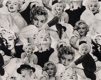 Marilyn Monroe Tissu 100 % coton Tissu par mètre Norma Jeane Collage Noir Blanc