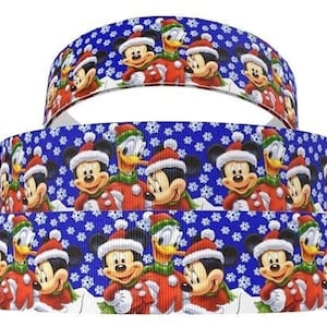 Disney Christmas Ribbon 1&quot; and 1.5&quot; High Quality Grosgrain Ribbon By The Yard Mickey Mouse Minnie Mouse Donald Duck Disney Ribbon