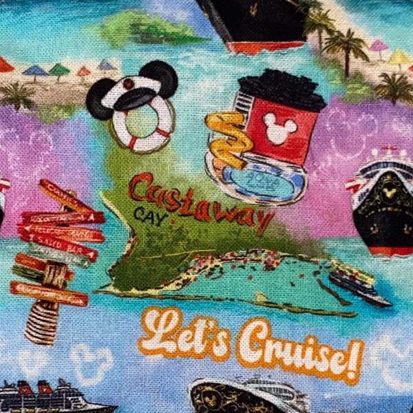 18x10" Disney Cruise Line Fabric 100% Cotton Fabric Remnant Fantasy Wonder Magic Dream Disney Wish Castaway Cay Fabric Inspired