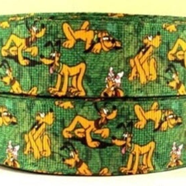 Disney Pluto Ribbon 1" High Quality Grosgrain Ribbon By The Yard Green background