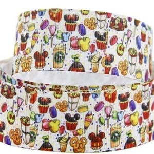Disney Park Treats Snack Goals Ribbon 1&quot; High Quality Grosgrain Ribbon By The Yard Popcorn Frappe Cupcake Waffle Dessert