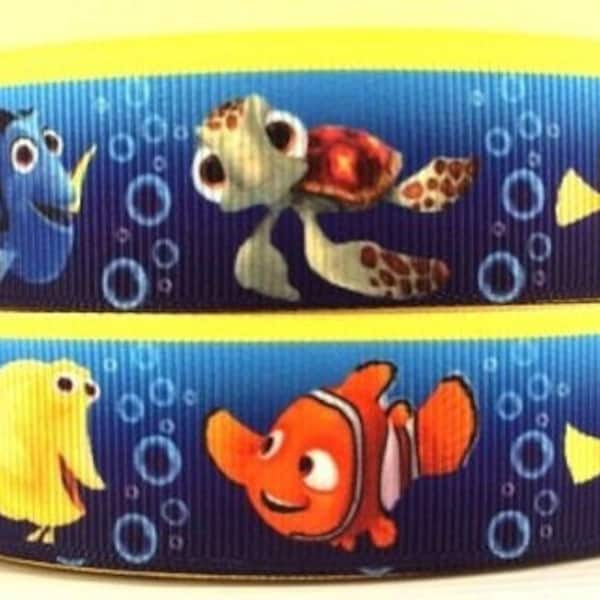 Disney Finding Nemo Ribbon 1" High Quality Grosgrain Ribbon By The Yard Movie Film Inspired Characters Fish Dory Turtle Crush Marlin Clown