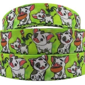 Disney Moana Pua Ribbon 1" High Quality Grosgrain Ribbon By The Yard Pig Princess Movie Film Character Cartoon Sidekick Pig
