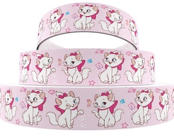 Disney Marie Ribbon 1" and 1.5" High Quality Grosgrain Ribbon By The Yard White Girl Cat Aristocats Ribbon Movie Duchess Daughter Kittens