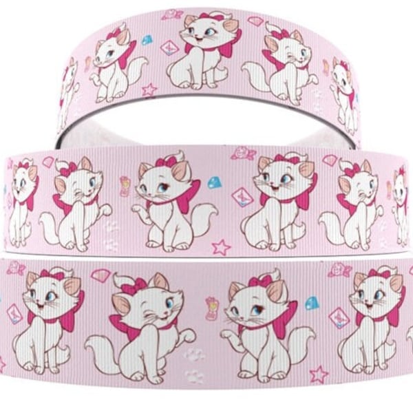 Disney Marie Ribbon 1" and 1.5" High Quality Grosgrain Ribbon By The Yard White Girl Cat Aristocats Ribbon Movie Duchess Daughter Kittens