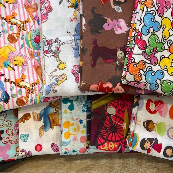 10 Disney Fat Quarters Bundel Polykatoen Stof Bundel, Mystery Grab Bag GEEN Duplicaten Tien Fat Quarters ALLE Disney