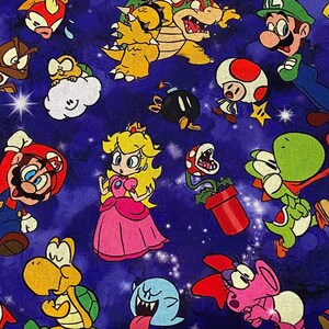 Mario Brothers Fabric 100% Cotton Fabric by the Yard Cartoon Collage Luigi Yoshi Bowser Mario Fabric