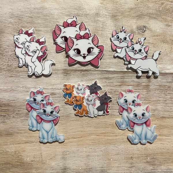 Komplettes SET Disney Aristocats Planarharz mit flacher Rückseite | Marie Berlioz Toulous | Haarschleifen-Mitte, Schlüsselanhänger-Magnet, Scrapbooking-Verzierungen