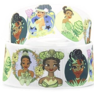 Disney Princess Tiana Ribbon 1&quot; and 1.5&quot; High Quality Grosgrain Ribbon By The Yard | Hair Bows | Wreaths  | Princess and the Frog Ribbon