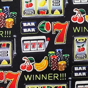 Tessuto da casinò 18x10" in 100% cotone, scampolo di tessuto da slot machine Lucky 7s Seven Winner Las Vegas Reno