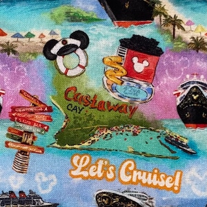 Disney Cruise Line Fabric 100% Cotton Fabric Fat Quarters Tumbler Cut Fantasy Wonder Magic Dream Disney Wish Castaway Cay Fabric Inspired