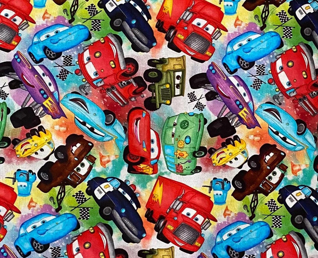 Disney Cars Pattern Disney Cars Fabric by the Yard, Lightning Mcqueen Cotton Fabric, Racing ...