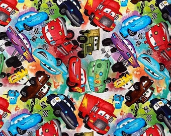 Disney Cars Fabric by the Yard, Lightning McQueen Cotton Fabric, Racing Quilting Sewing Fabric