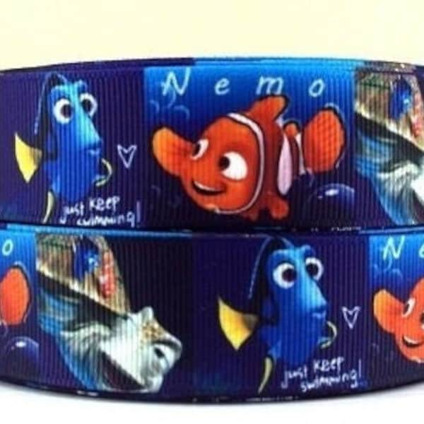 Disney Finding Nemo Ribbon 1" High Quality Grosgrain Ribbon By The Yard Movie Film Inspired Characters Fish Dory Turtle Crush Marlin Clown