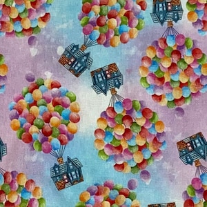 Disney UP Fabric 100 % Cotton Fabric Fat Quarters Fat Eighths Tumbler Cut Balloons Carl Russell Ellie Dug