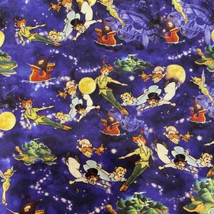 18”x10” Peter Pan Fabric 100 % Cotton Fabric remnant Disney Neverland Tinker Bell Wendy John Michael London