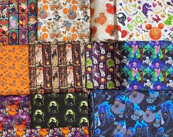 Disney Halloween Fabric Cotton Quilting Fabric Bundle, Scrap Remnants, Mystery Grab Bag NO Duplicates 20 Pieces Princess Cartoon Movies More