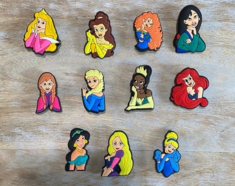 Adornos para zapatos de princesas Disney para zuecos, adornos para zapatos de niña de cuento de hadas, adorable juego de adornos inspirados en dibujos animados, princesas Disney