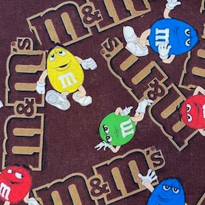 M&M Fabric 100% Cotton Fabric by the Yard Chocolate Candies Peanut Mars Candy Inspired wrapper