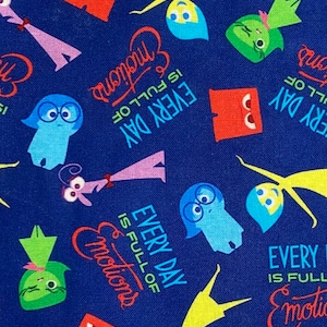 Disney Inside Out Fabric Collage 100% Cotton Fabric Fat Quarters Fat Eighths Tumbler Cut Joy Fear Anger Sadness Disgust Emotions